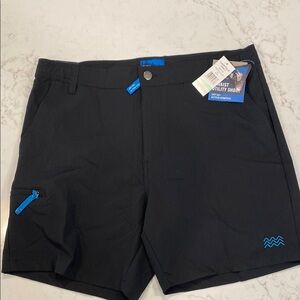 Surf & Swim Co. Short Hiking Swim E-Waist Utility Pockets Black Blue Size Large